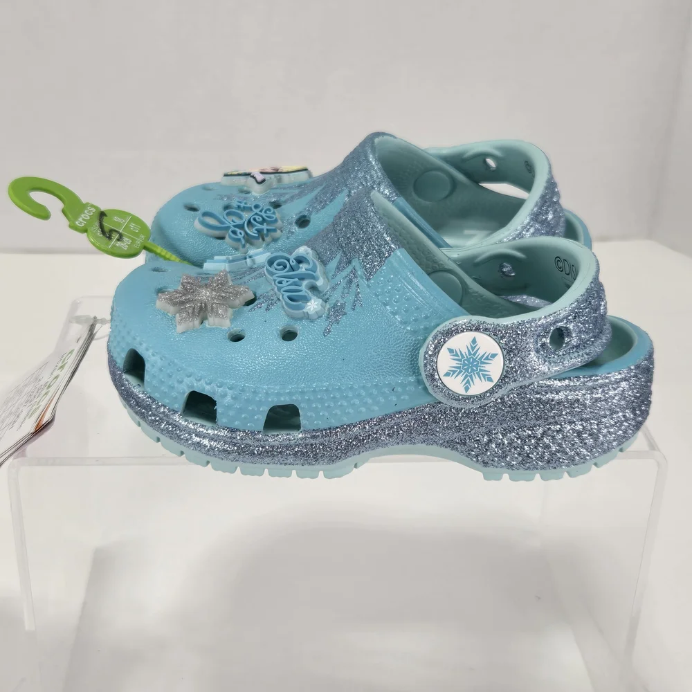 Crocs X Disney Frozen Light Blue Glitter Kids Clogs with Strap Size C5 Toddler